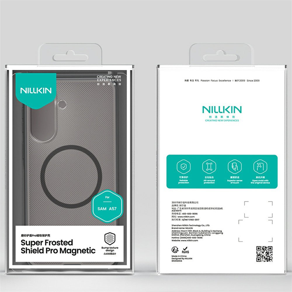 Funda MagSafe para Samsung Galaxy A57 5G, Nillkin, Super Shield Pro, Negra Transparente Satinada