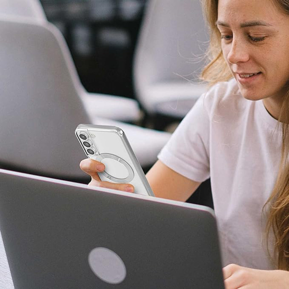 Funda MagSafe para Samsung Galaxy S21 FE 5G G990, Techsuit, Luxury Crystal, Plateada