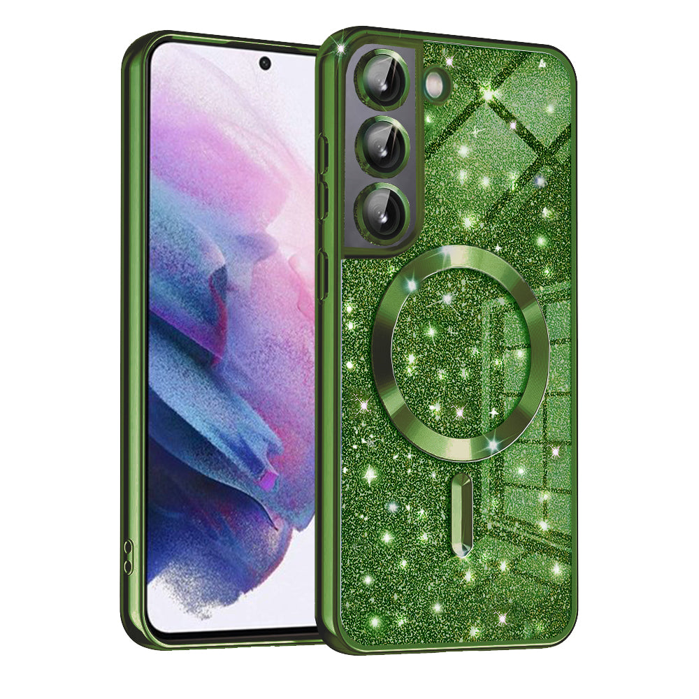 Funda MagSafe para Samsung Galaxy S21 FE 5G G990, Techsuit, Luxury Glitter, Verde Oscuro