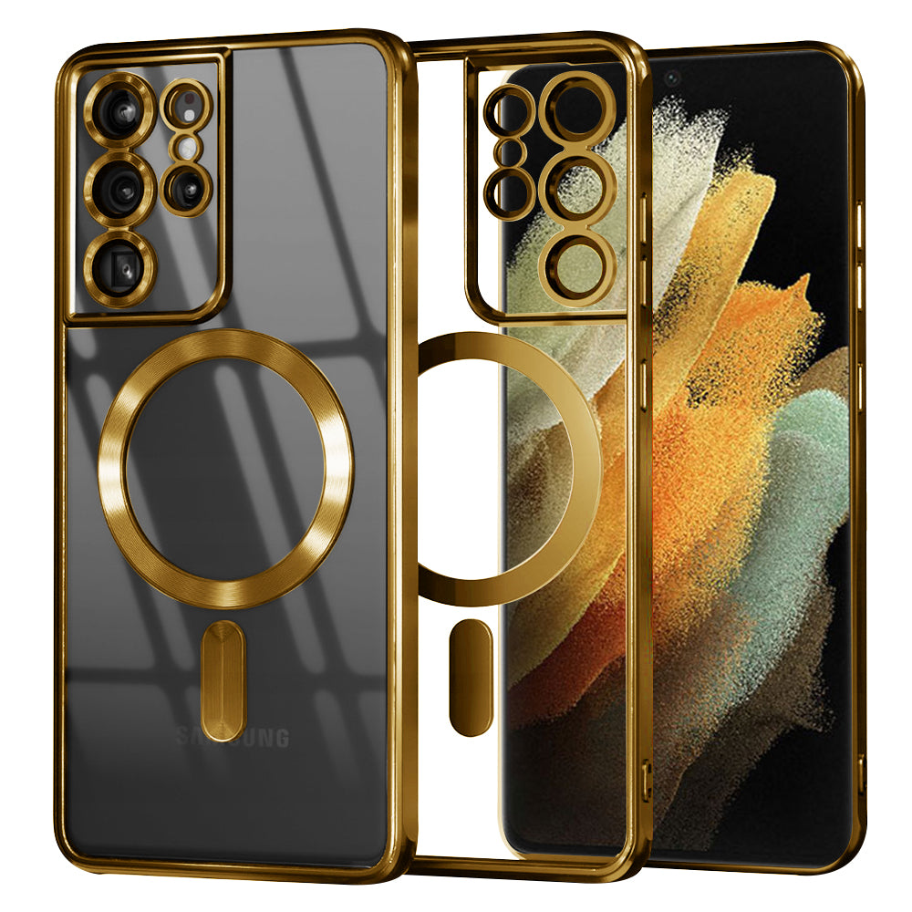 Funda MagSafe para Samsung Galaxy S21 Ultra 5G G998, Techsuit, Luxury Crystal, Dorada