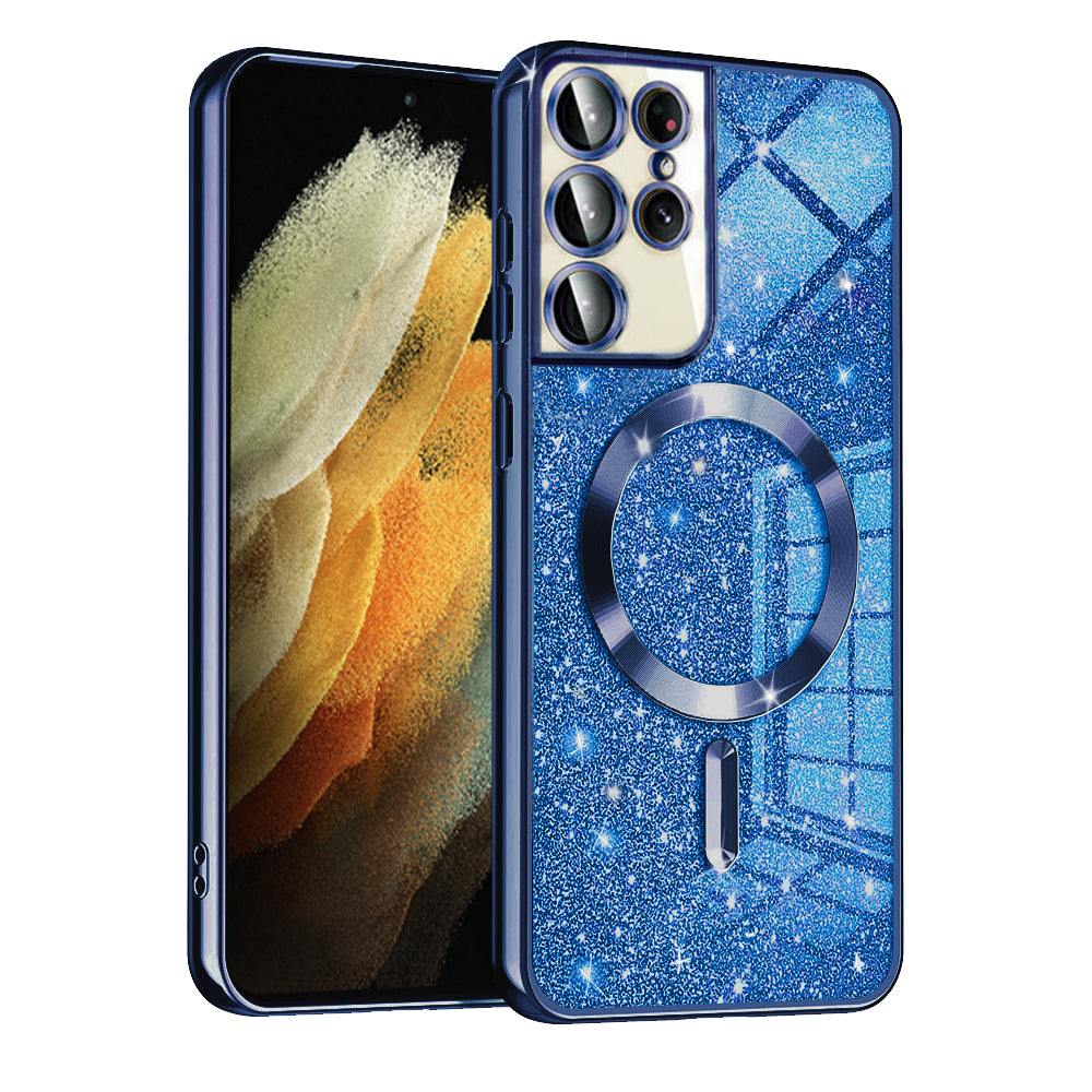 Funda MagSafe para Samsung Galaxy S21 Ultra 5G G998, Techsuit, Luxury Glitter, Azul Oscuro