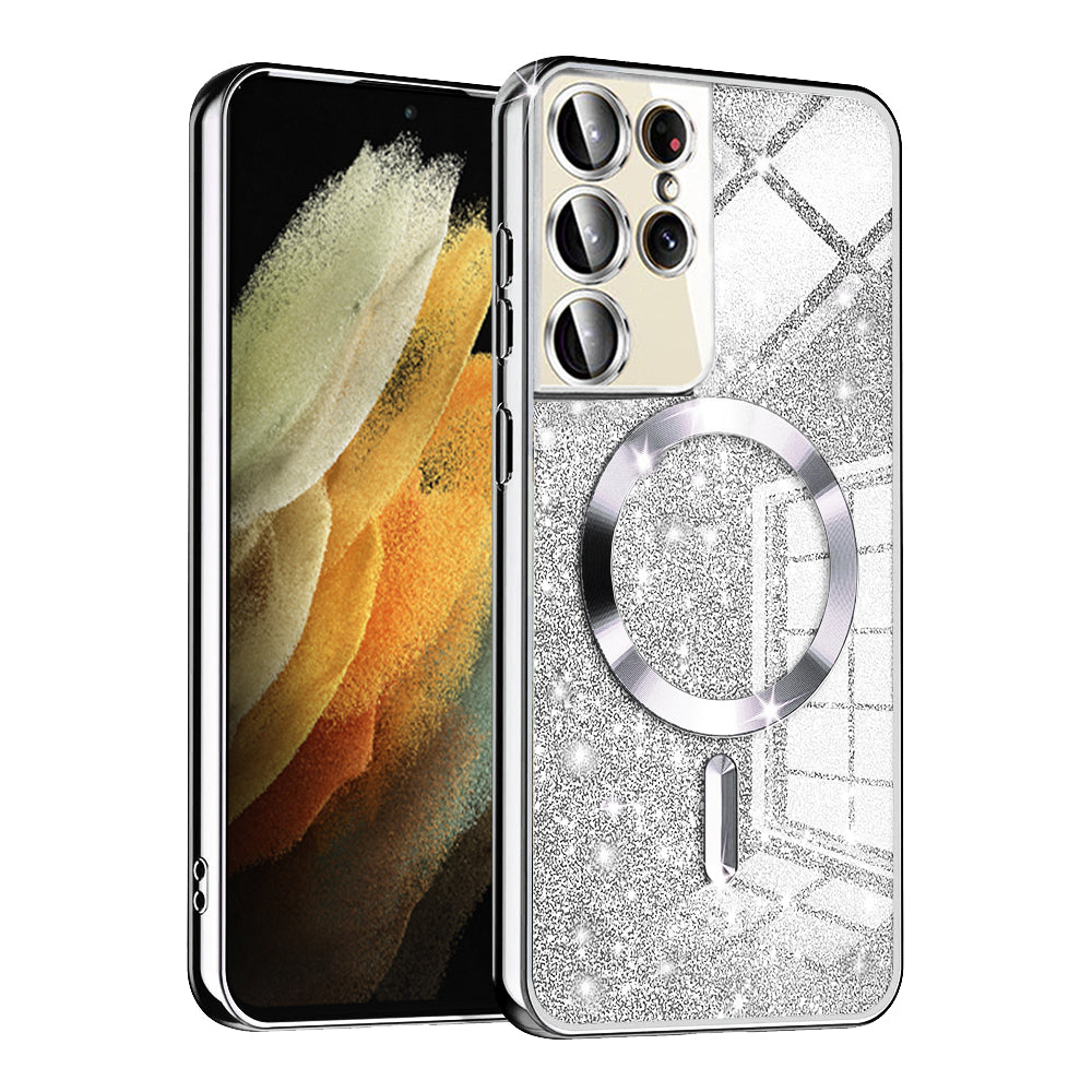 Funda MagSafe para Samsung Galaxy S21 Ultra 5G G998, Techsuit, Luxury Glitter, Plateada