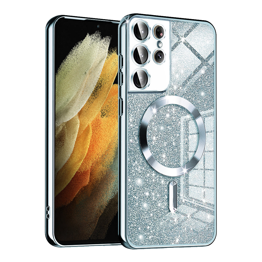 Funda MagSafe para Samsung Galaxy S21 Ultra 5G G998, Techsuit, Luxury Glitter, Azul