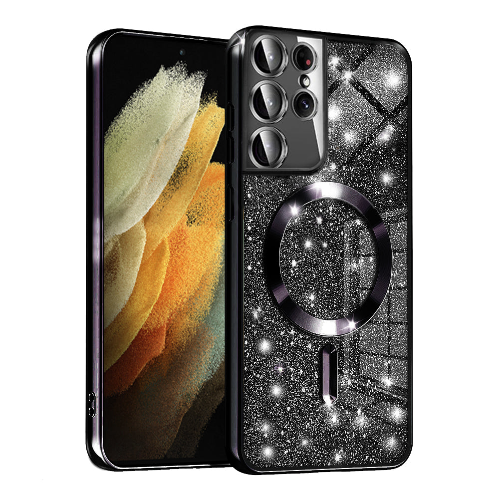 Funda MagSafe para Samsung Galaxy S21 Ultra 5G G998, Techsuit, Luxury Glitter, Negra