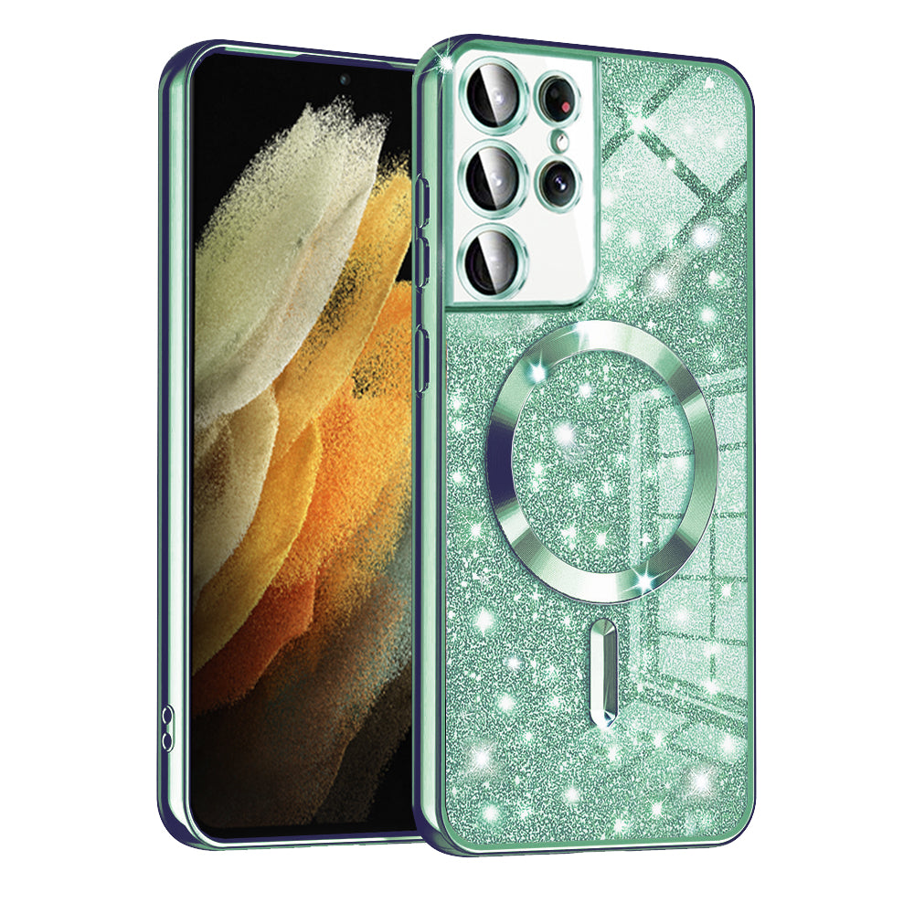 Funda MagSafe para Samsung Galaxy S21 Ultra 5G G998, Techsuit, Luxury Glitter, Verde Claro
