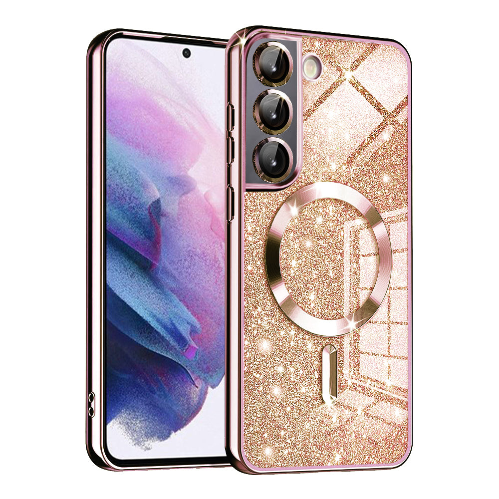 Funda MagSafe para Samsung Galaxy S22 5G S901, Techsuit, Luxury Glitter, Rosa Dorado