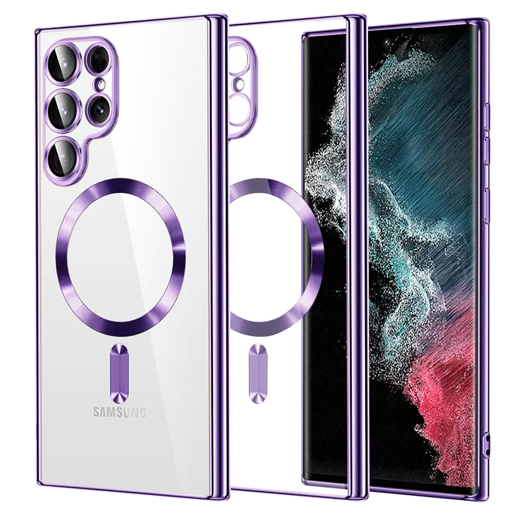 Funda MagSafe para Samsung Galaxy S22 Ultra 5G S908, Techsuit, Luxury Crystal, Morado Claro