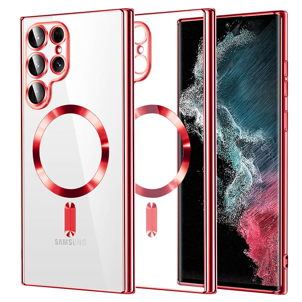 Funda MagSafe para Samsung Galaxy S22 Ultra 5G S908, Techsuit, Luxury Crystal, Roja