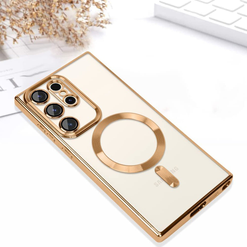 Funda MagSafe para Samsung Galaxy S22 Ultra 5G S908, Techsuit, Luxury Crystal, Roja