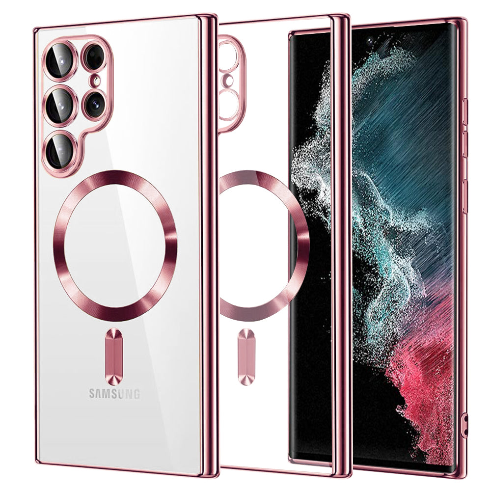 Funda MagSafe para Samsung Galaxy S22 Ultra 5G S908, Techsuit, Luxury Crystal, Rosa
