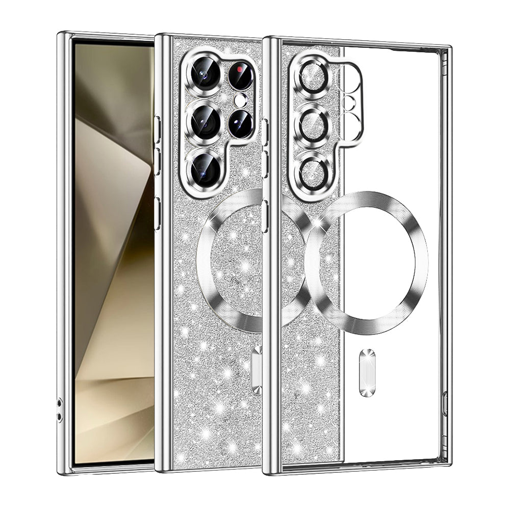 Funda MagSafe para Samsung Galaxy S22 Ultra 5G S908, Techsuit, Luxury Glitter, Plateada