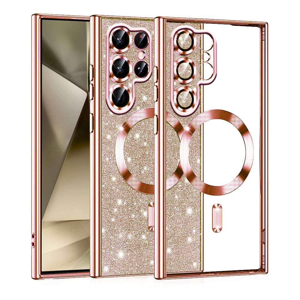 Funda MagSafe para Samsung Galaxy S22 Ultra 5G S908, Techsuit, Luxury Glitter, Rosa Dorado