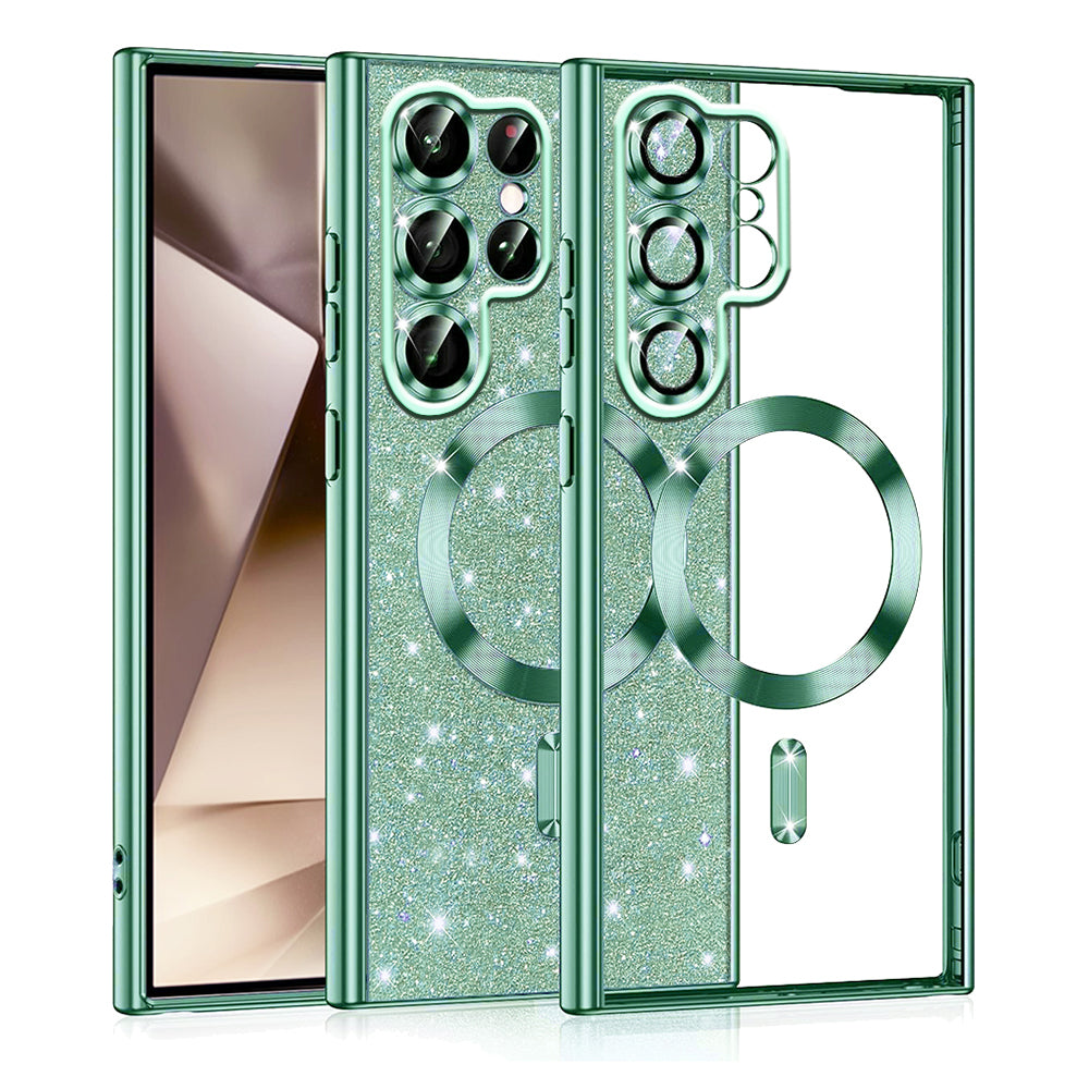 Funda MagSafe para Samsung Galaxy S22 Ultra 5G S908, Techsuit, Luxury Glitter, Verde Claro