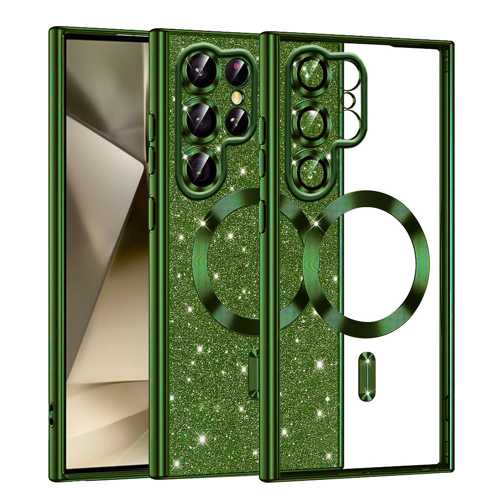 Funda MagSafe para Samsung Galaxy S22 Ultra 5G S908, Techsuit, Luxury Glitter, Verde Oscuro