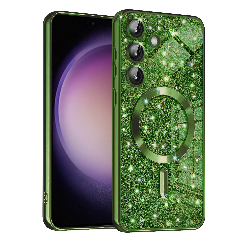 Funda MagSafe para Samsung Galaxy S23 FE S711, Techsuit, Luxury Glitter, Verde Oscuro