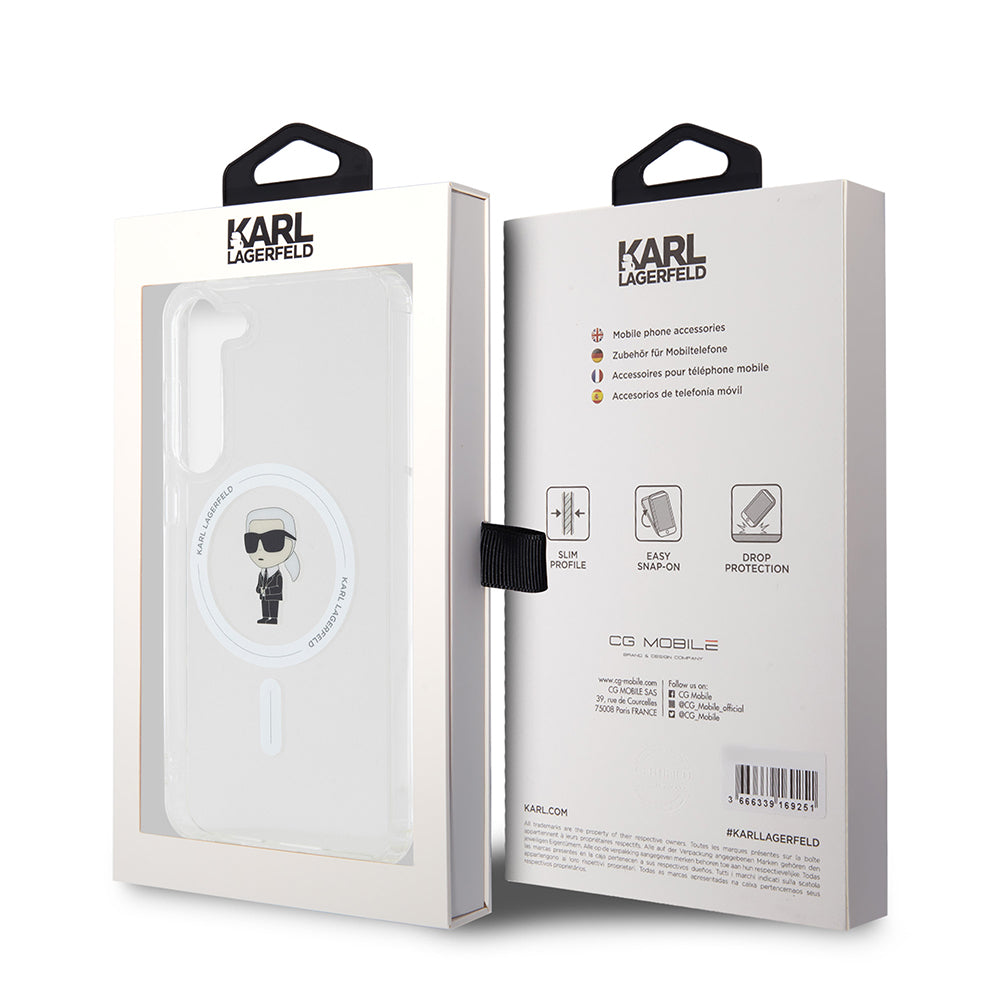 Funda MagSafe para Samsung Galaxy S23+ S916, Karl Lagerfeld, IML Ikonik Karl, Transparente