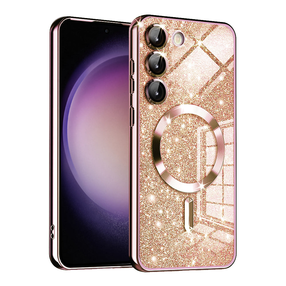Funda MagSafe para Samsung Galaxy S23+ S916, Techsuit, Luxury Glitter, Rosa Dorado
