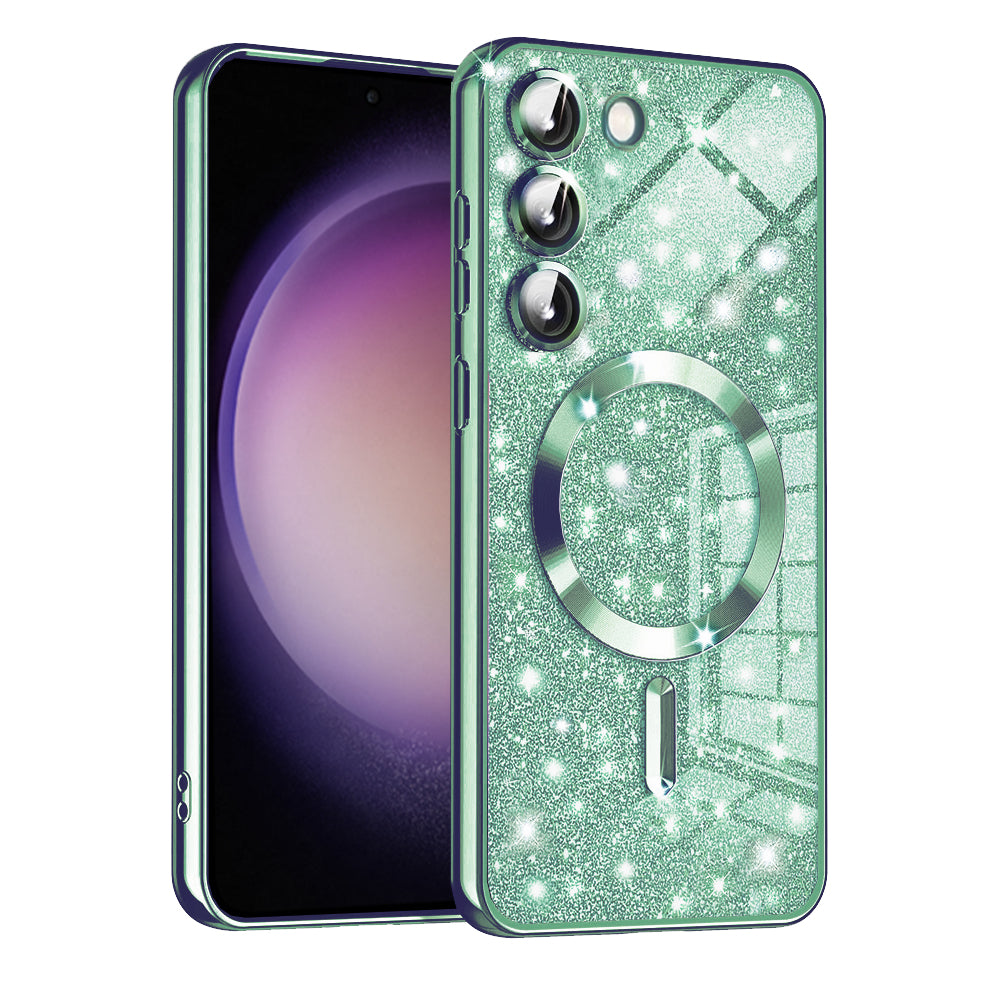 Funda MagSafe para Samsung Galaxy S23+ S916, Techsuit, Luxury Glitter, Verde Claro