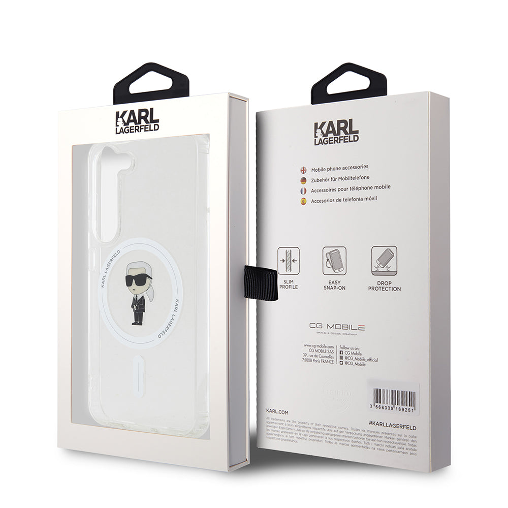 Funda MagSafe para Samsung Galaxy S23 S911, Karl Lagerfeld, IML Ikonik Karl, Transparente