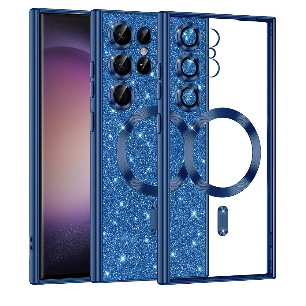 Funda MagSafe para Samsung Galaxy S23 Ultra S918, Techsuit, Luxury Glitter, Azul Oscuro