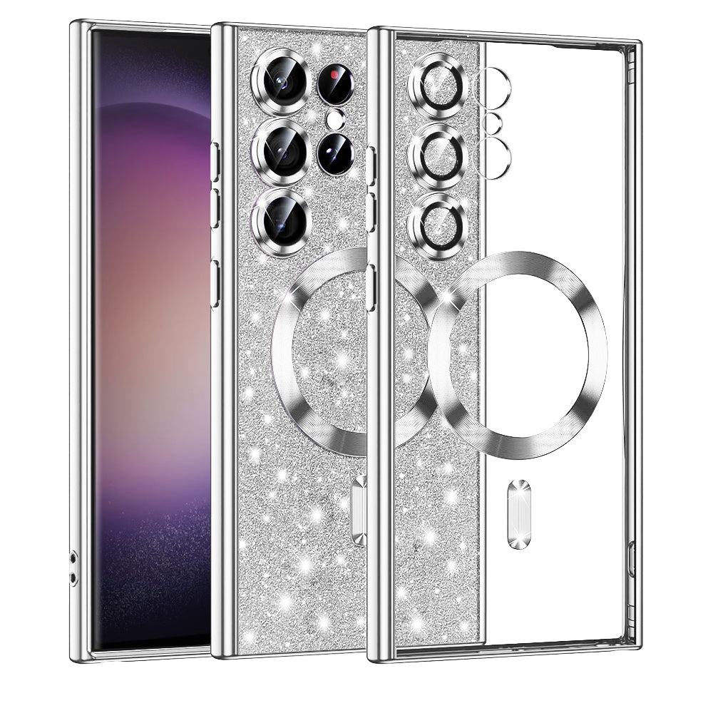 Funda MagSafe para Samsung Galaxy S23 Ultra S918, Techsuit, Luxury Glitter, Plateada