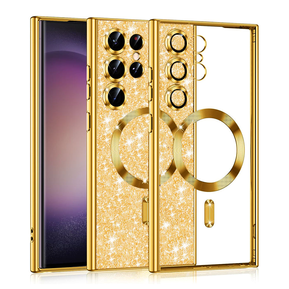 Funda MagSafe para Samsung Galaxy S23 Ultra S918, Techsuit, Luxury Glitter, Dorada