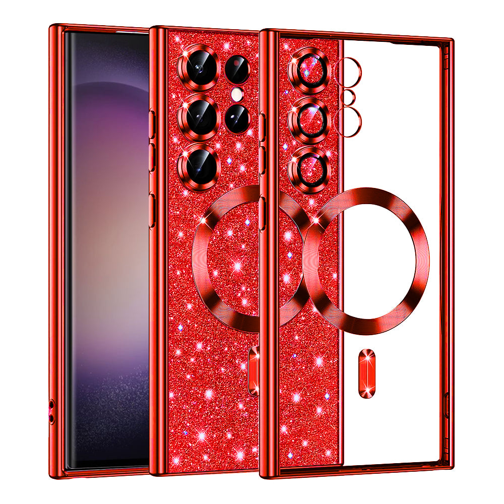 Funda MagSafe para Samsung Galaxy S23 Ultra S918, Techsuit, Luxury Glitter, Roja