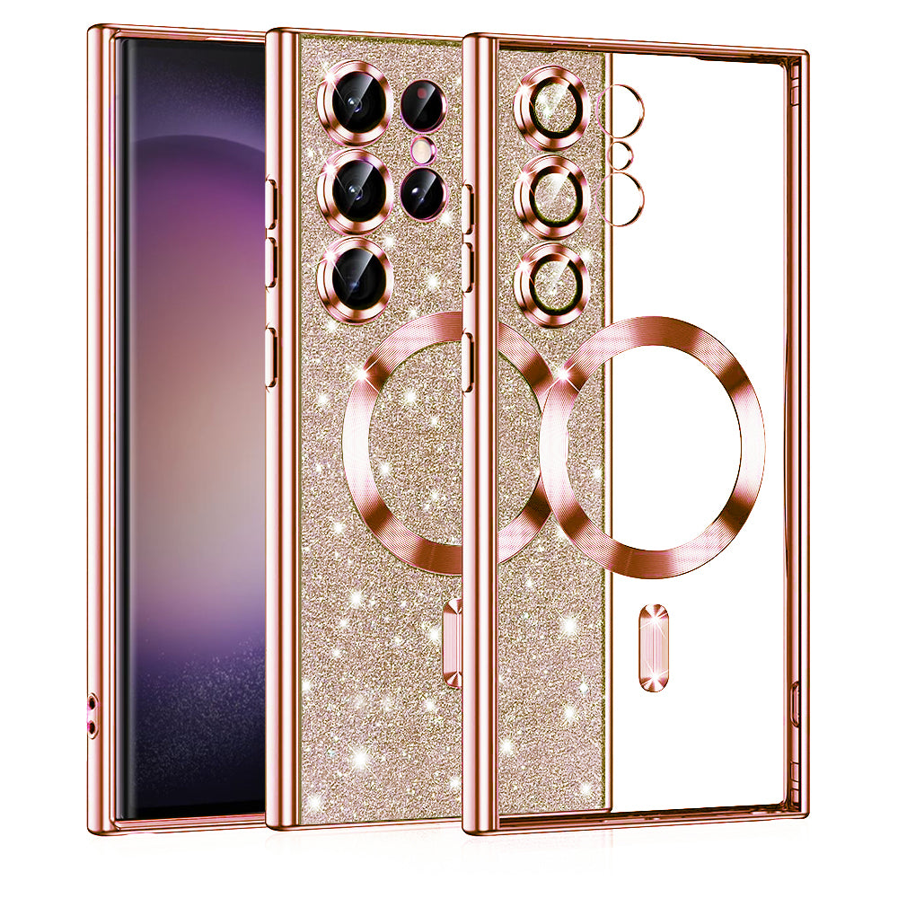 Funda MagSafe para Samsung Galaxy S23 Ultra S918, Techsuit, Luxury Glitter, Rosa Dorado