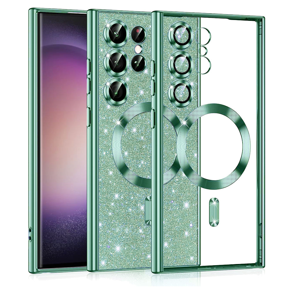 Funda MagSafe para Samsung Galaxy S23 Ultra S918, Techsuit, Luxury Glitter, Verde Claro