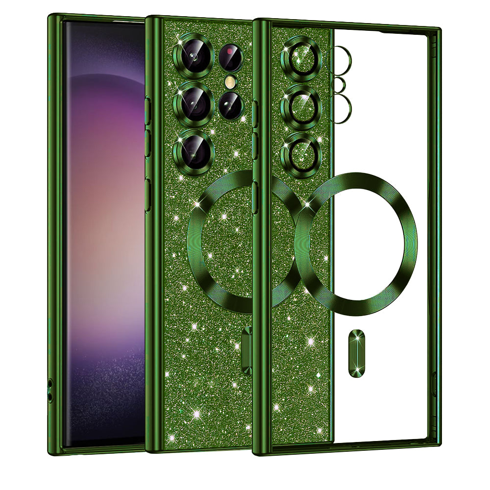 Funda MagSafe para Samsung Galaxy S23 Ultra S918, Techsuit, Luxury Glitter, Verde Oscuro
