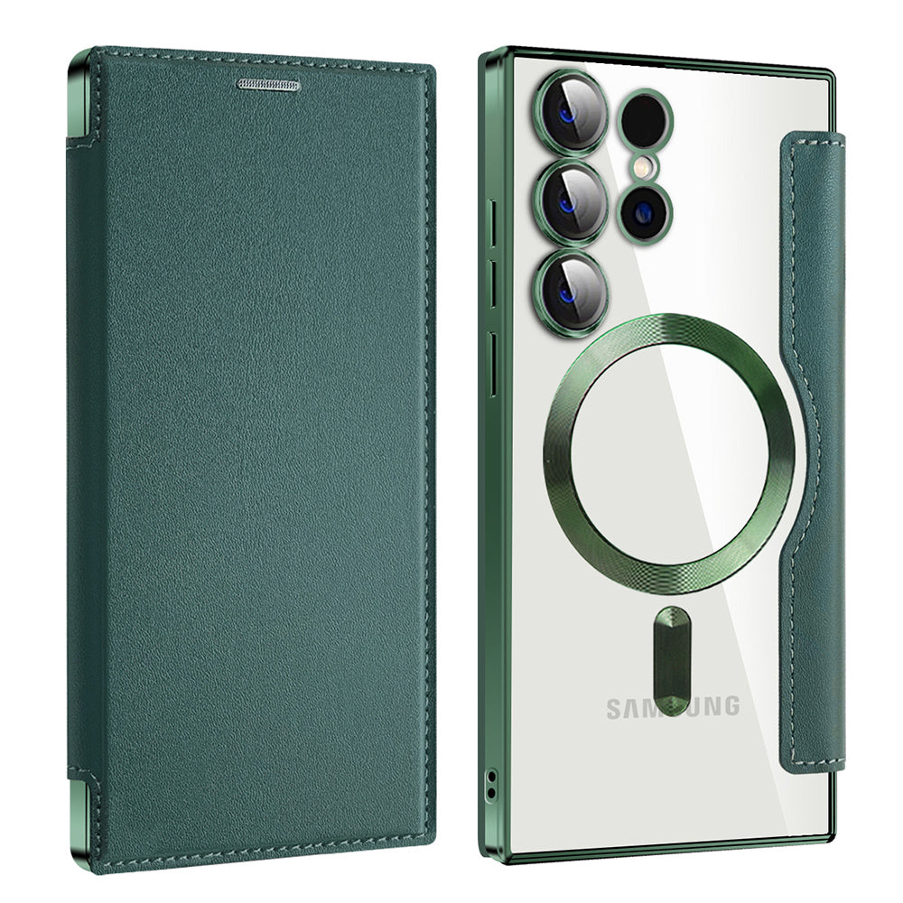 Funda MagSafe para Samsung Galaxy S23 Ultra S918, Techsuit, SmartMag Book, Verde