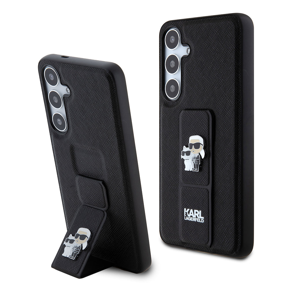 Funda MagSafe para Samsung Galaxy S24+ S926, Karl Lagerfeld, Saffiano Gripstand Karl & Choupette, Negra