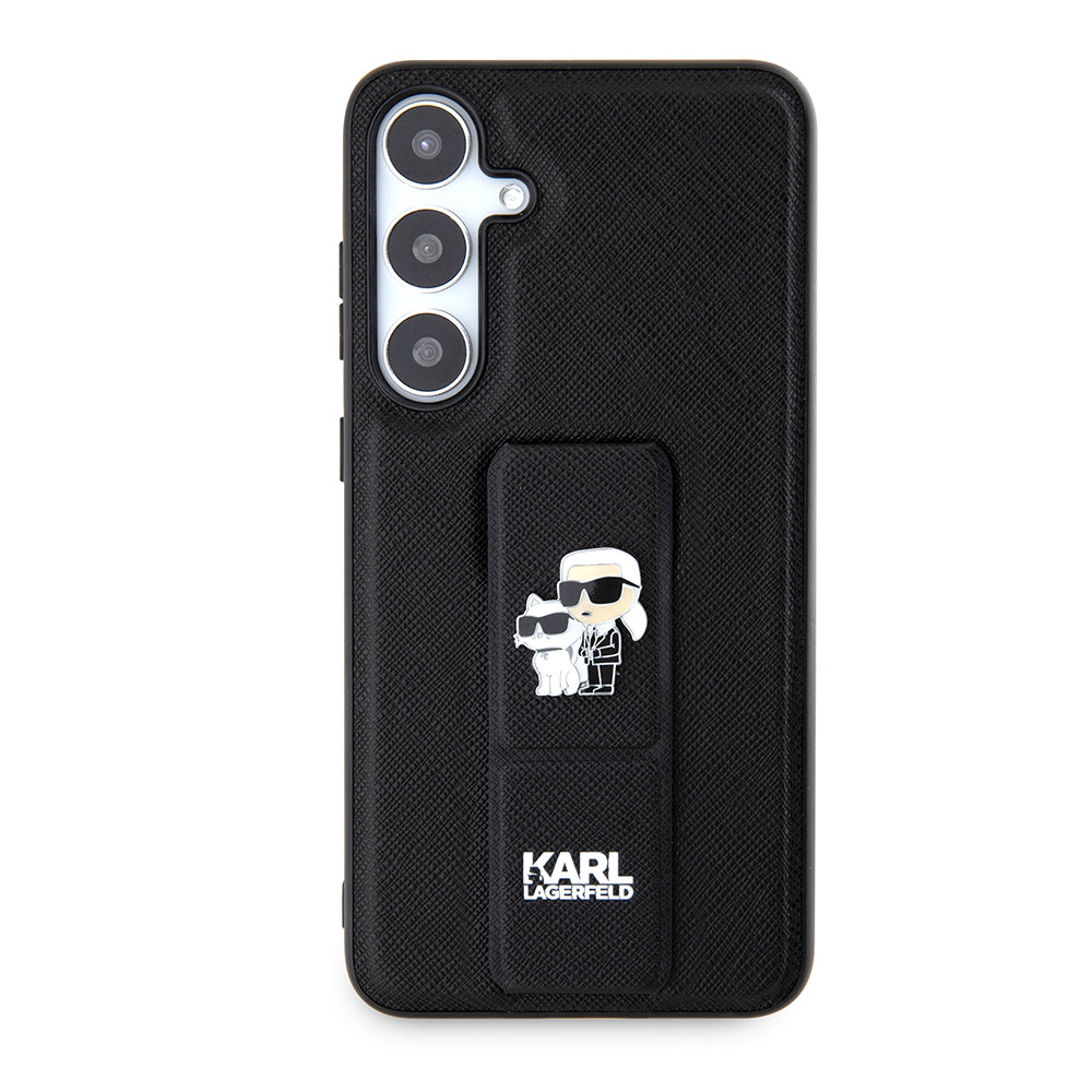 Funda MagSafe para Samsung Galaxy S24+ S926, Karl Lagerfeld, Saffiano Gripstand Karl & Choupette, Negra