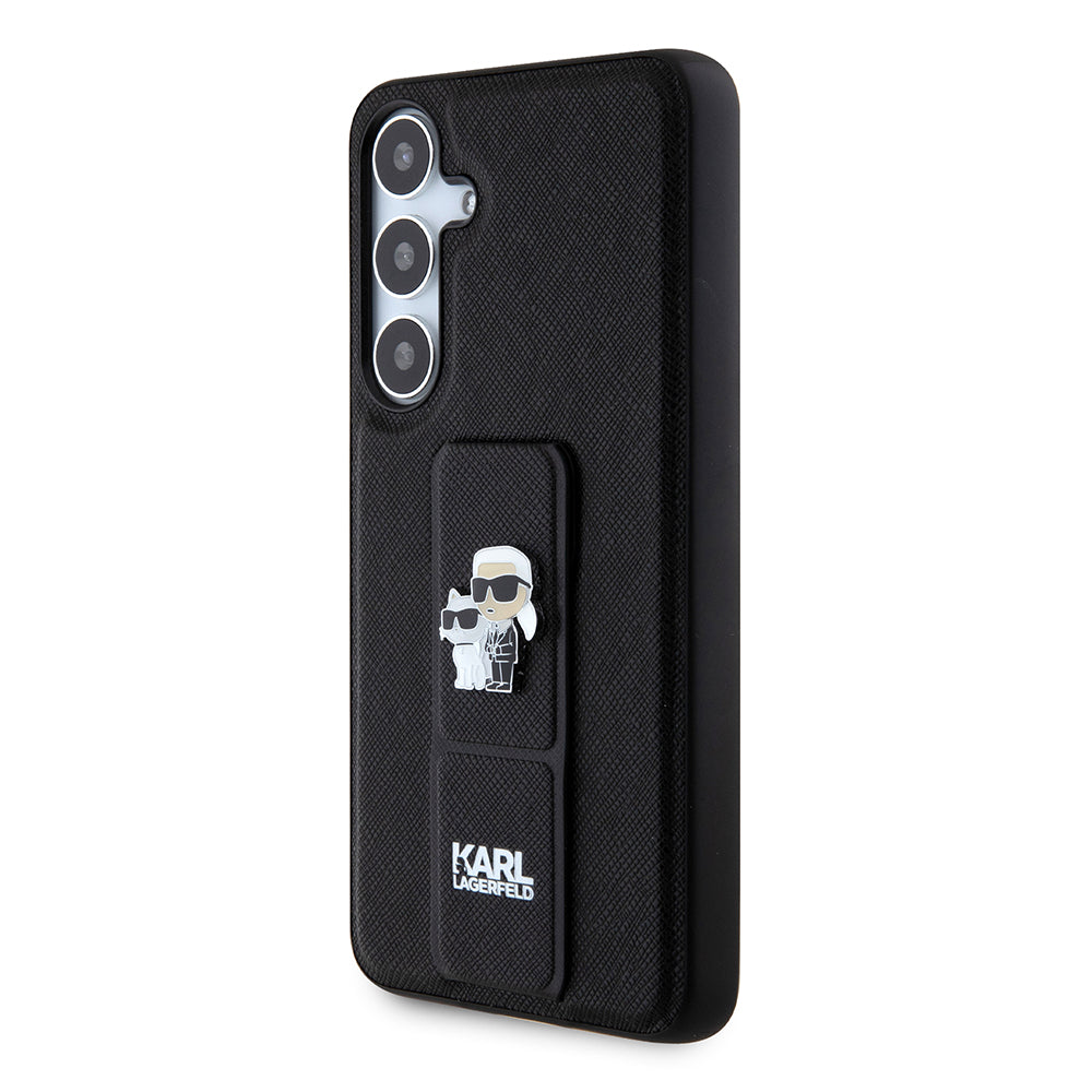 Funda MagSafe para Samsung Galaxy S24+ S926, Karl Lagerfeld, Saffiano Gripstand Karl & Choupette, Negra