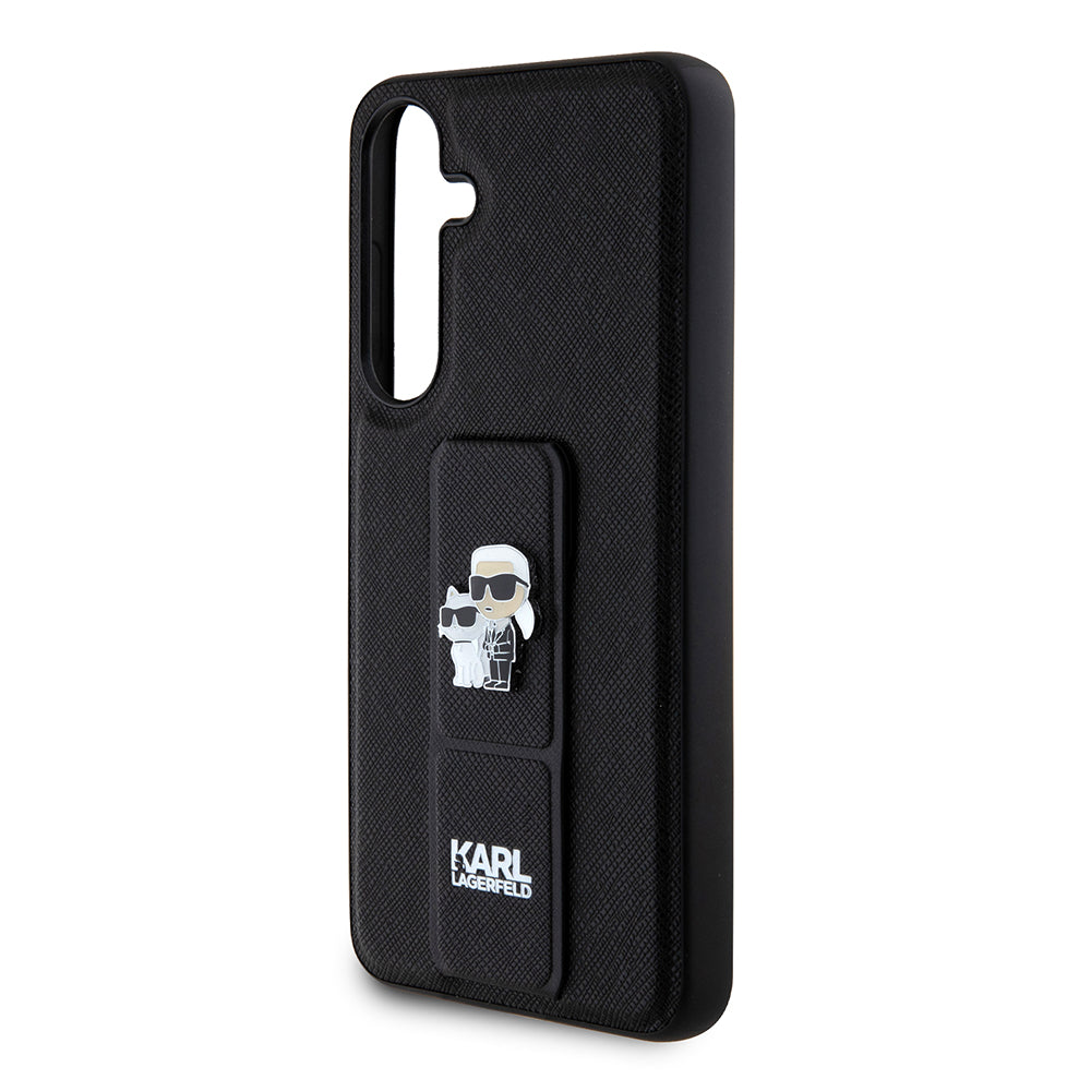 Funda MagSafe para Samsung Galaxy S24+ S926, Karl Lagerfeld, Saffiano Gripstand Karl & Choupette, Negra