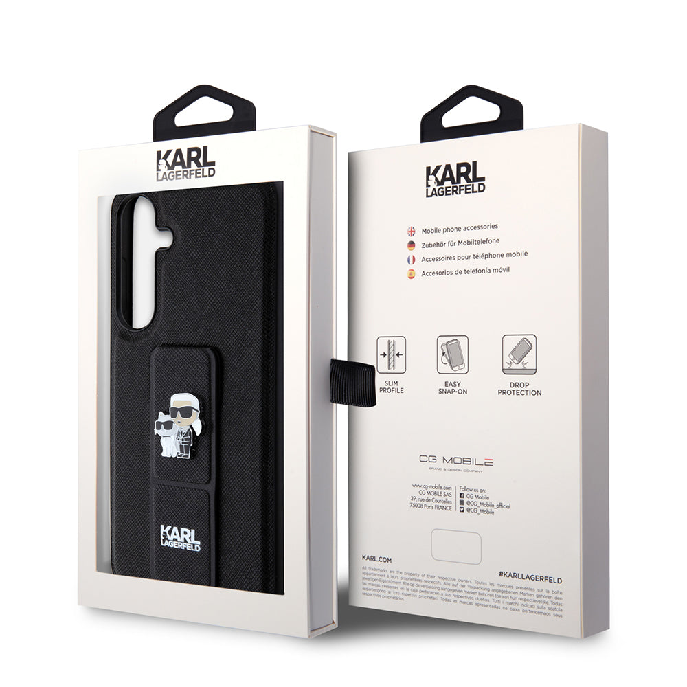 Funda MagSafe para Samsung Galaxy S24+ S926, Karl Lagerfeld, Saffiano Gripstand Karl & Choupette, Negra