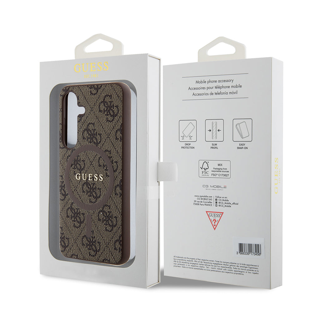 Funda MagSafe para Samsung Galaxy S24 S921, Guess, Colección 4G, Marrón
