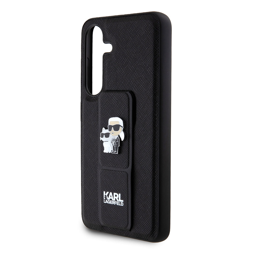 Funda MagSafe para Samsung Galaxy S24 S921, Karl Lagerfeld, Saffiano Gripstand Karl & Choupette, Negra