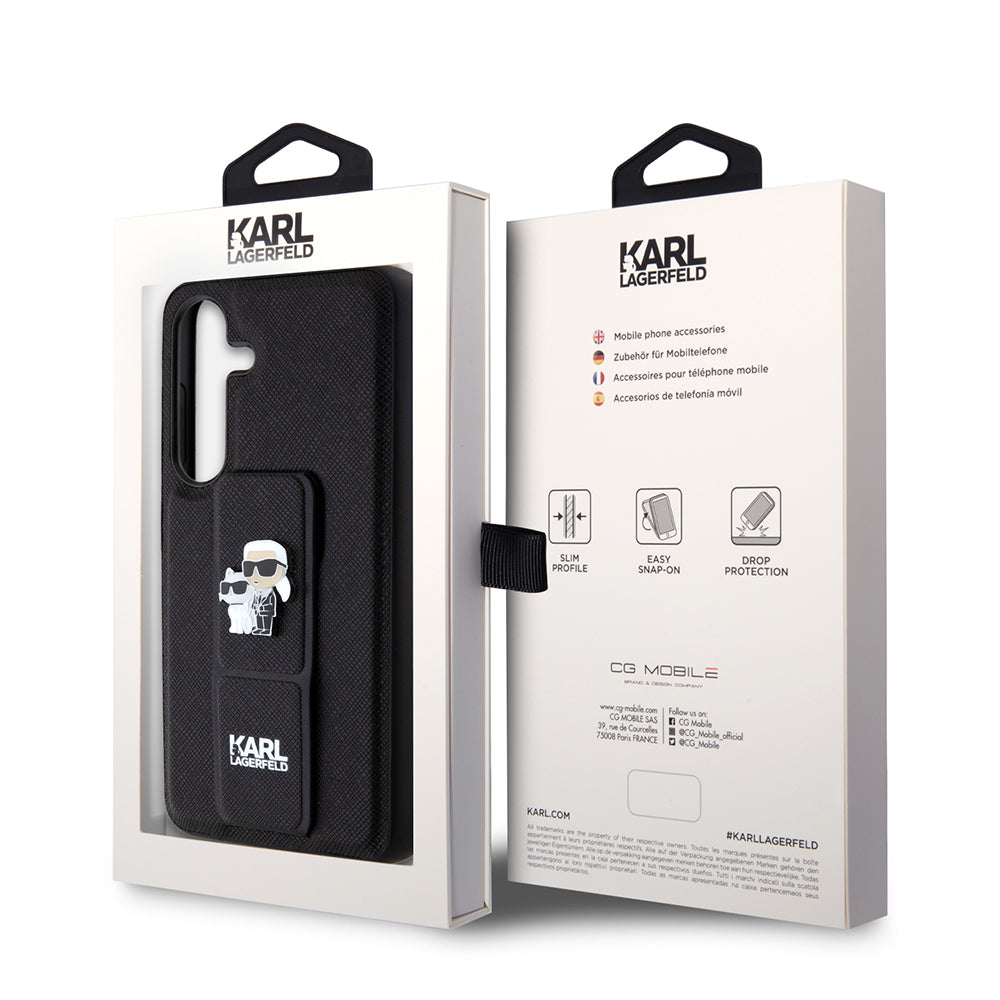 Funda MagSafe para Samsung Galaxy S24 S921, Karl Lagerfeld, Saffiano Gripstand Karl & Choupette, Negra
