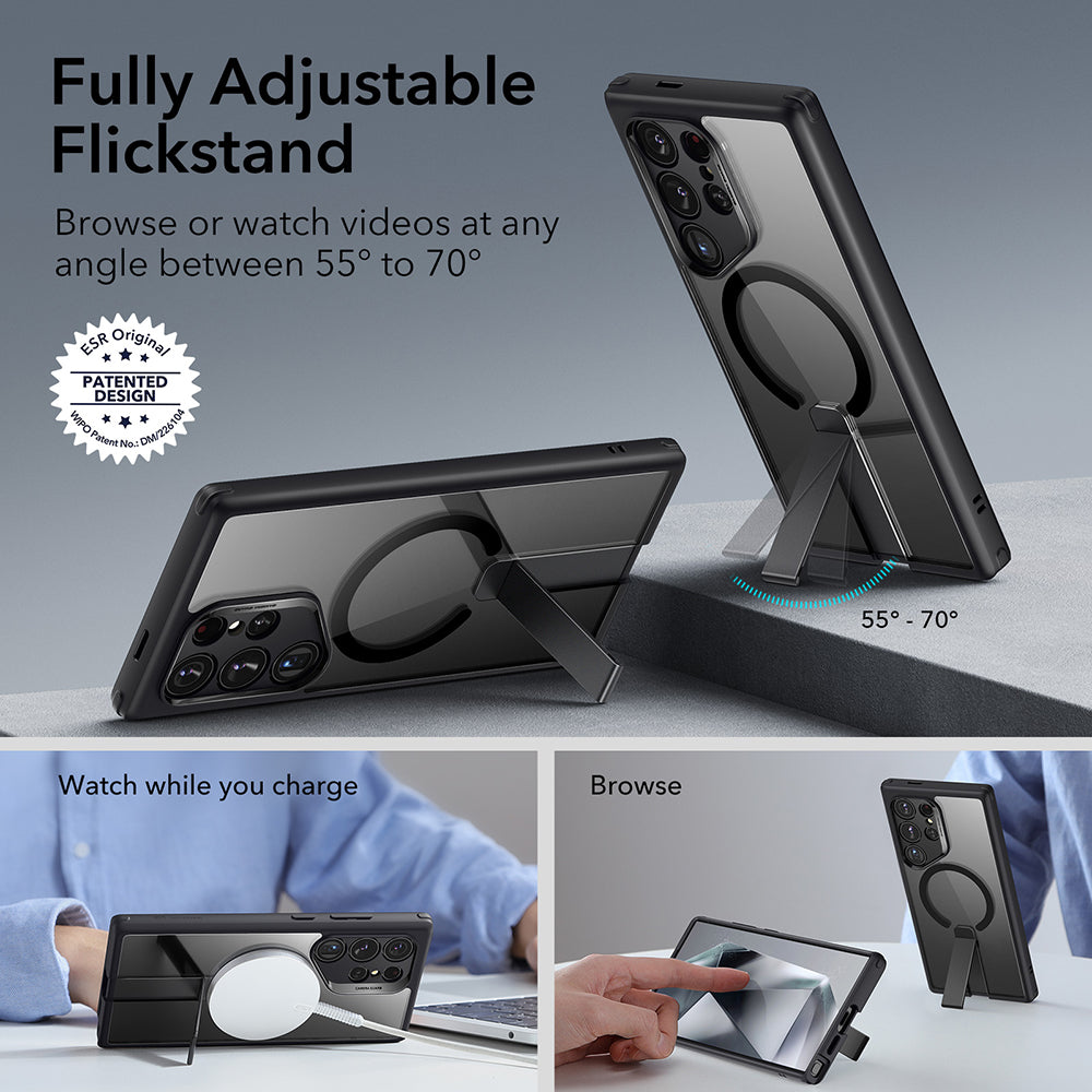 Funda MagSafe para Samsung Galaxy S24 Ultra S928, ESR, Boost Flickstand, Negra Transparente