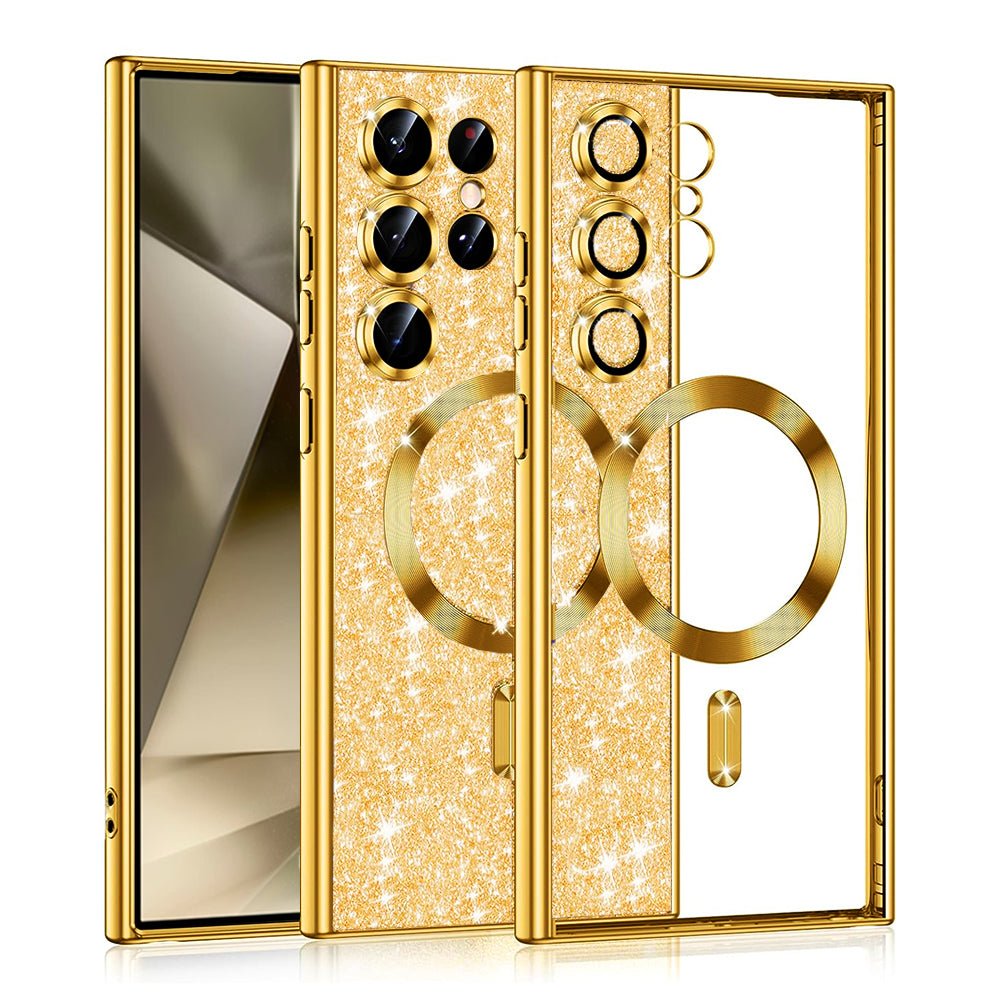 Funda MagSafe para Samsung Galaxy S24 Ultra S928, Techsuit, Luxury Glitter, Dorada