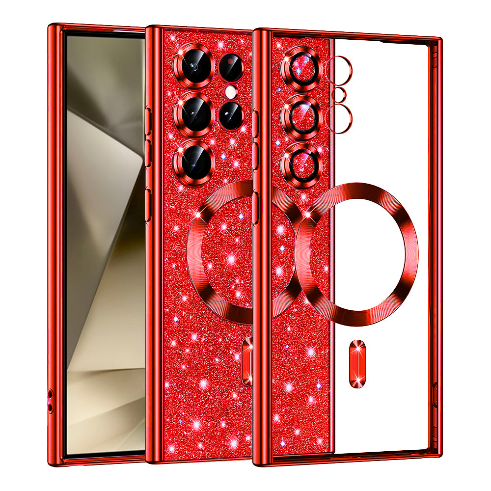 Funda MagSafe para Samsung Galaxy S24 Ultra S928, Techsuit, Luxury Glitter, Roja