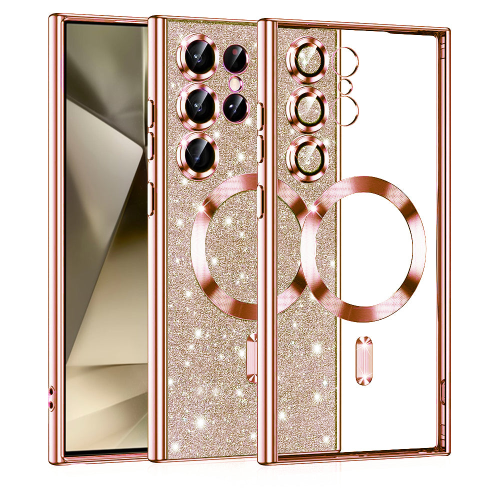 Funda MagSafe para Samsung Galaxy S24 Ultra S928, Techsuit, Luxury Glitter, Rosa Dorado