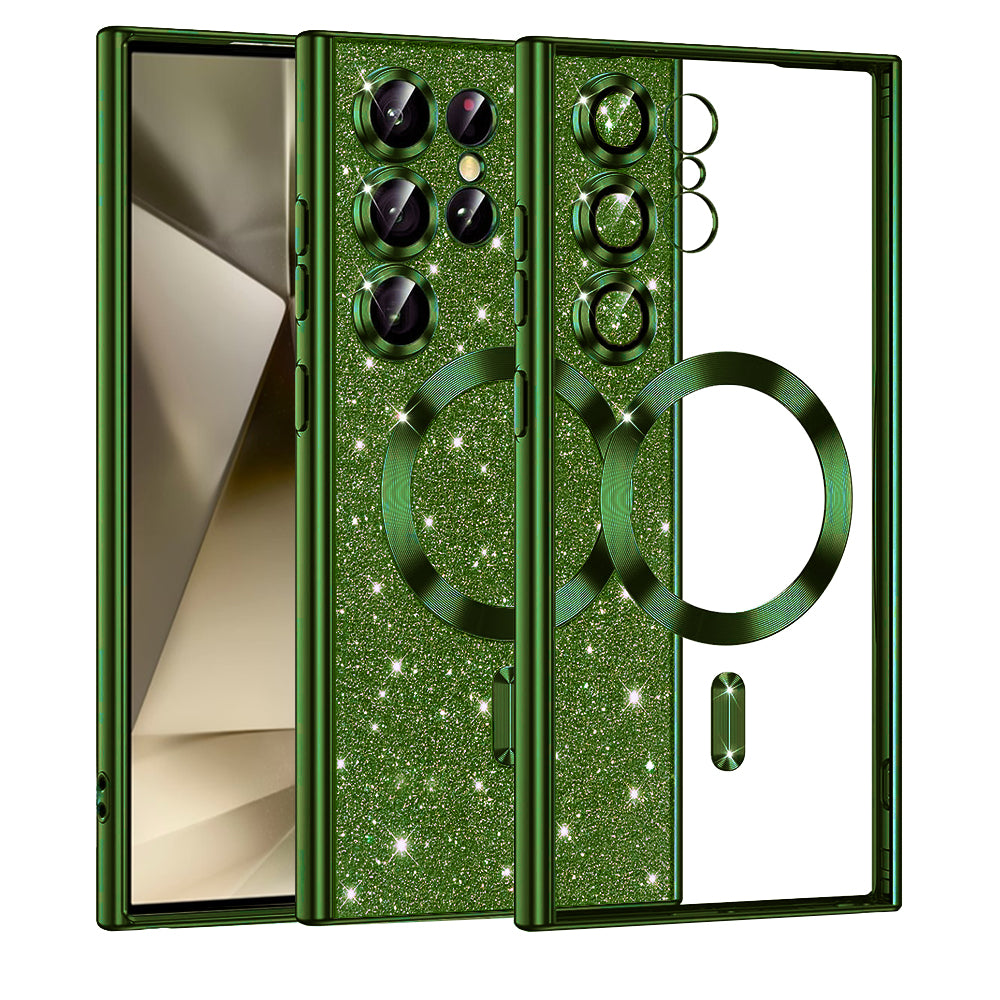 Funda MagSafe para Samsung Galaxy S24 Ultra S928, Techsuit, Luxury Glitter, Verde Oscuro
