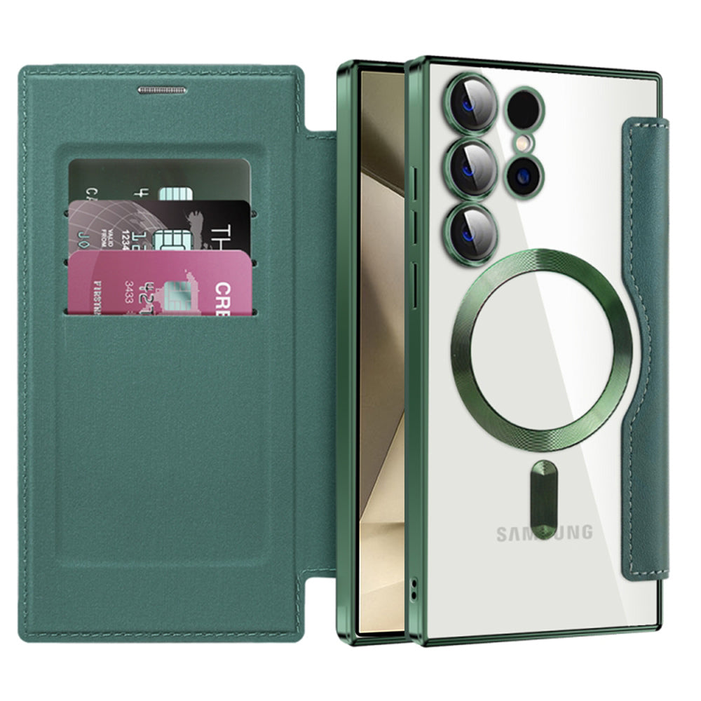Funda MagSafe para Samsung Galaxy S24 Ultra S928, Techsuit, SmartMag Book, Verde
