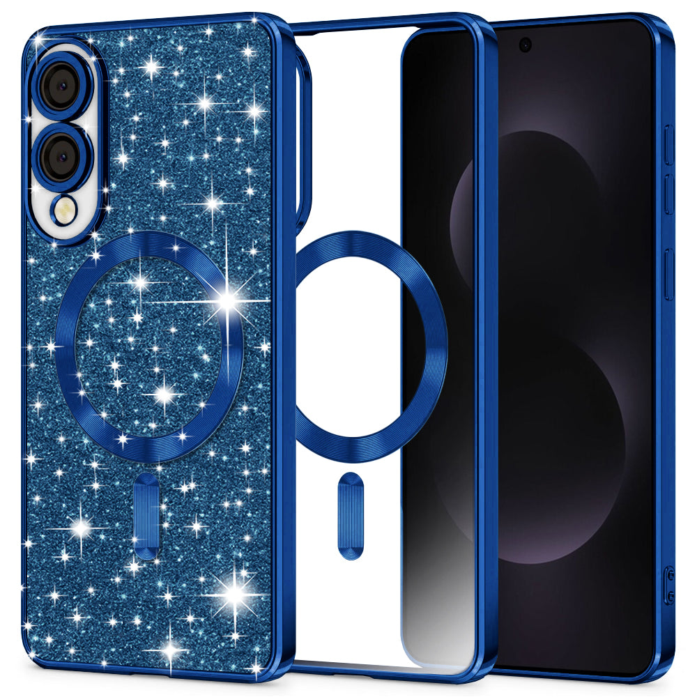 Funda MagSafe para Samsung Galaxy S25 Edge S937, Techsuit, Luxury Glitter, Azul Oscuro
