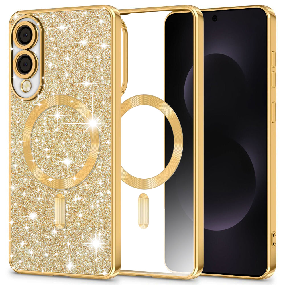Funda MagSafe para Samsung Galaxy S25 Edge S937, Techsuit, Luxury Glitter, Dorada