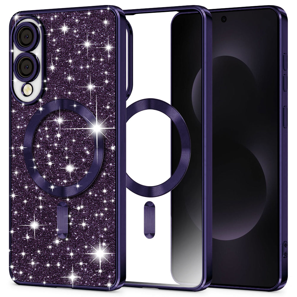 Funda MagSafe para Samsung Galaxy S25 Edge S937, Techsuit, Luxury Glitter, Morado Oscuro