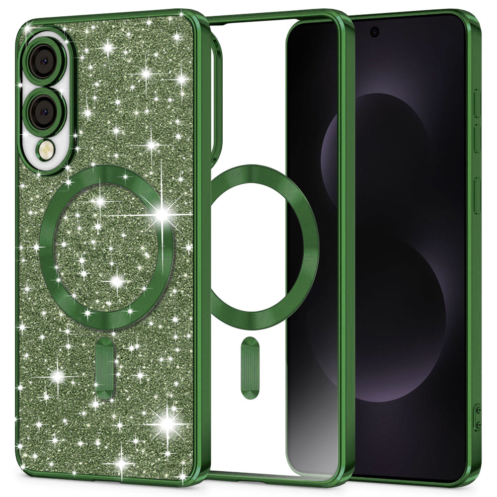 Funda MagSafe para Samsung Galaxy S25 Edge S937, Techsuit, Luxury Glitter, Verde Oscuro