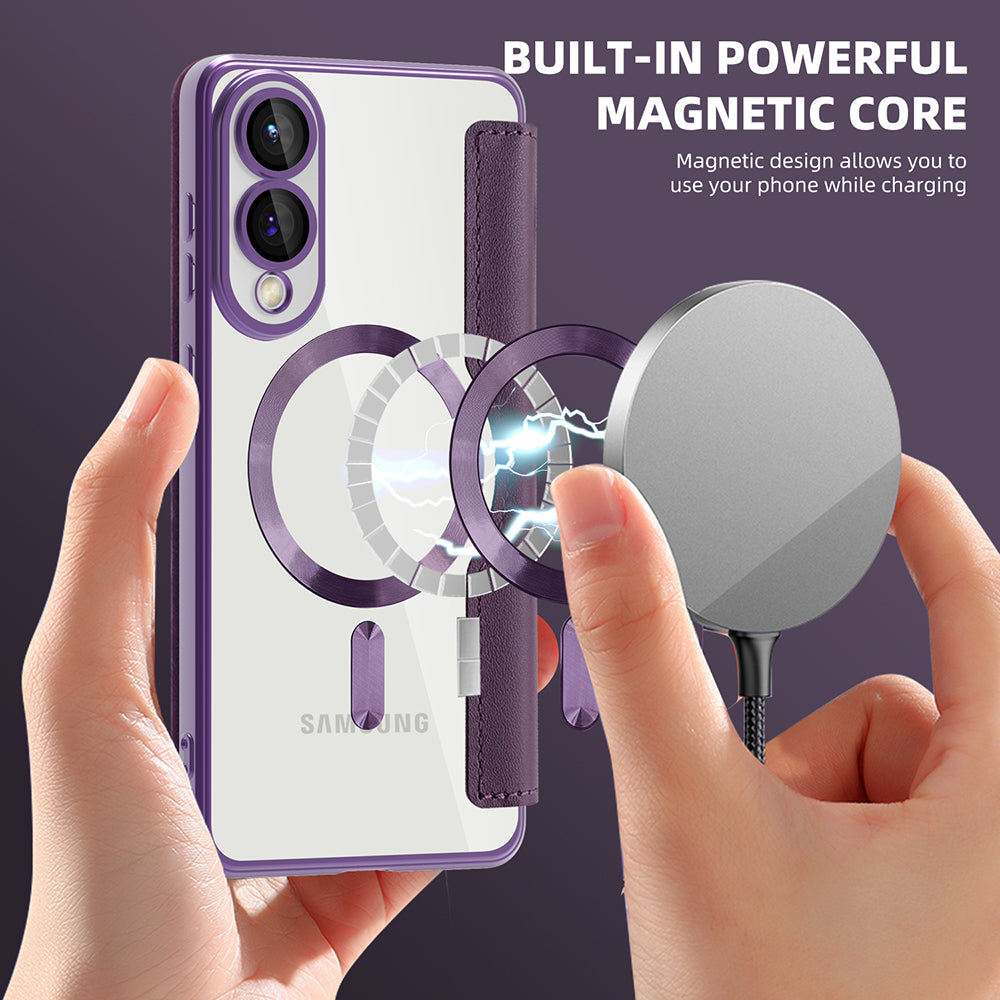 Funda MagSafe para Samsung Galaxy S25 Edge S937, Techsuit, SmartMag Book, Morado